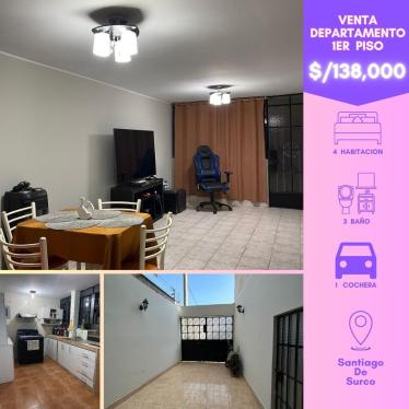 Departamento de 4 dormitorios y 3 baños ubicado en Santiago De Surco