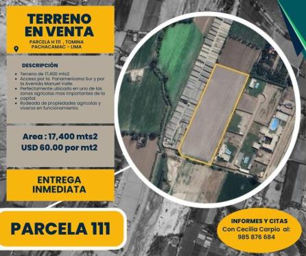Terreno Agrícola en Venta ubicado en Pachacamac a $1,044,000