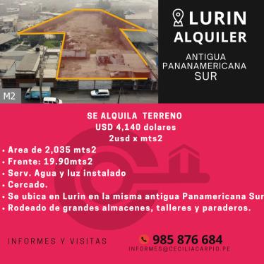 Terreno Industrial en Alquiler ubicado en Lurin a $4,140