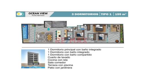 Departamento de 3 dormitorios y 3 baños ubicado en Punta Hermosa