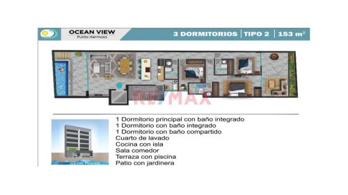 Departamento de 3 dormitorios y 3 baños ubicado en Punta Hermosa